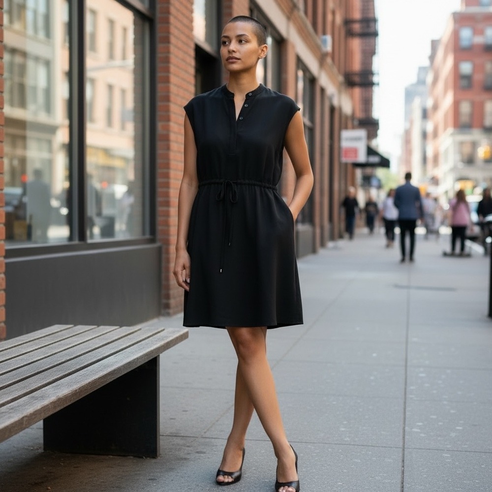 James Perse Black Sleeveless Drawstring Waist Mini Dress WTS6627 Size 1 Small